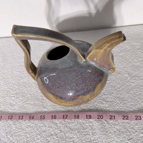 Vintage 2002 Handmade Purple Beige Ceramic Pottery Teapot - Picture 6 of 14